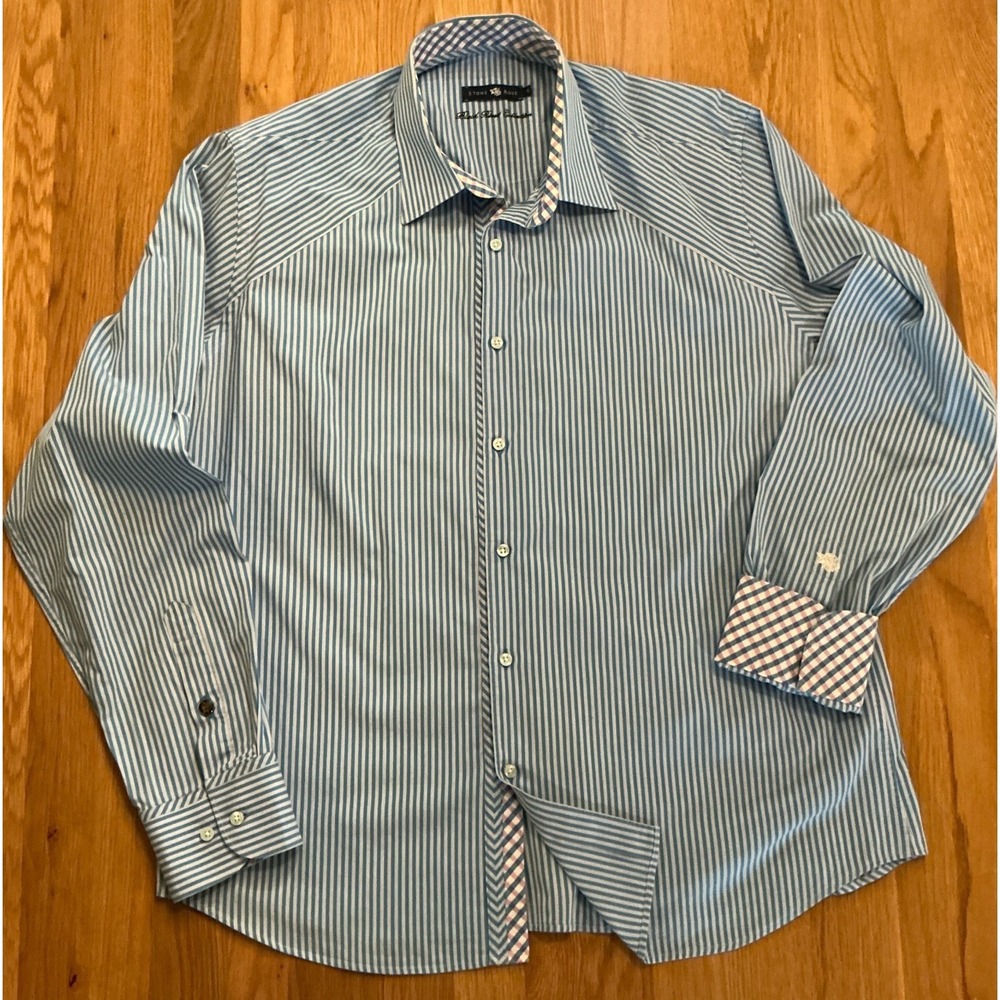 Stone Rose Black Rose Collection Shirt XL Blue Stripe Contrast Cuff‎ Cotton